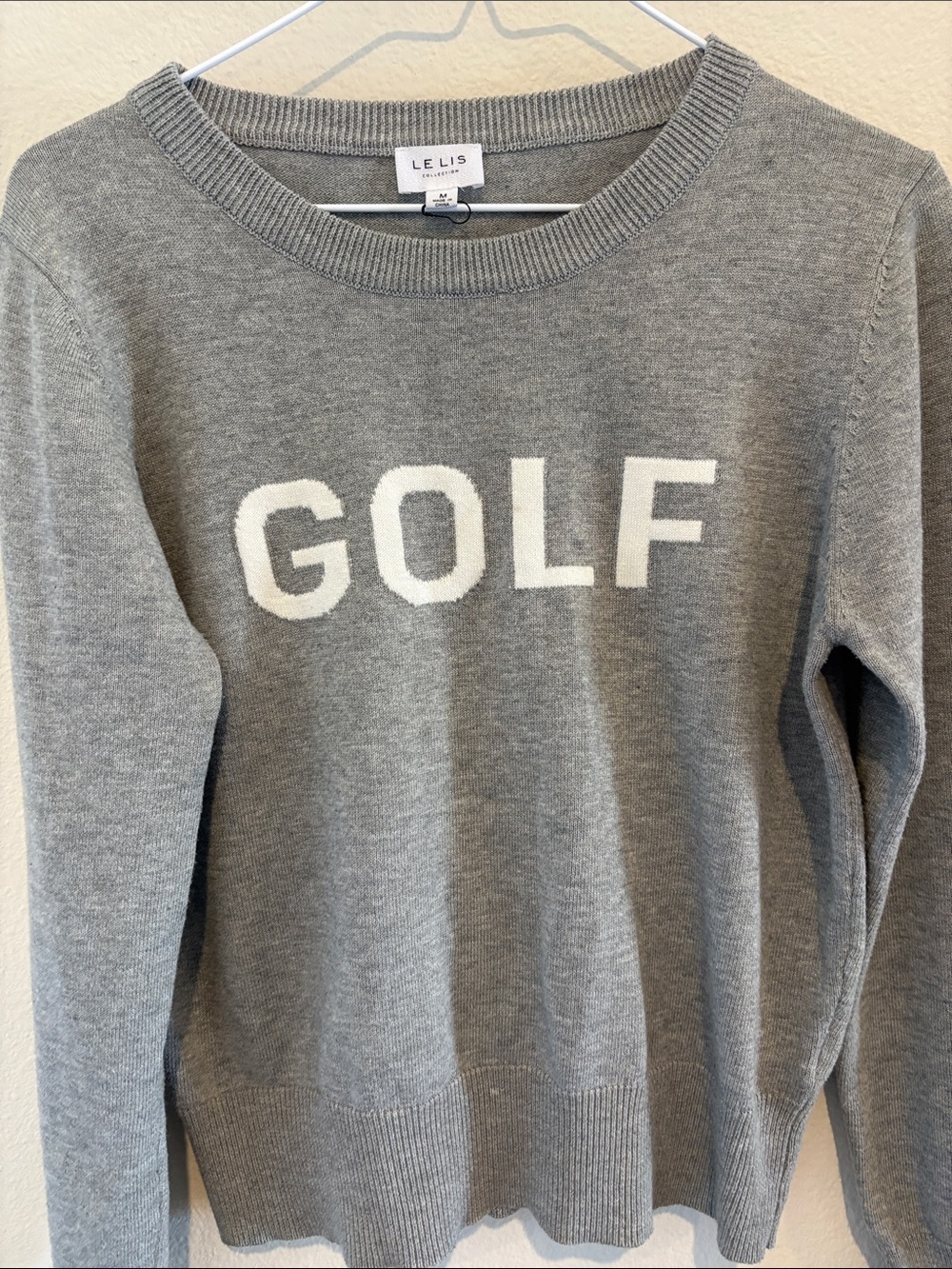 Le Lis Gray Long Sleeve Cotton Blend Tee With Embroidery 'GOLF' in white ⛳️ - Picture 3 of 7